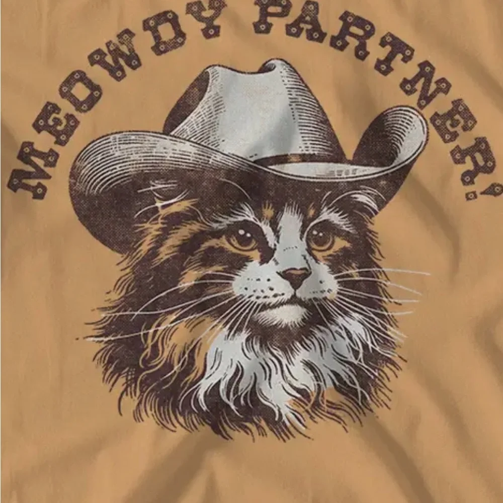 Meowdy Partner Cat Graphic T-Shirt - Tan